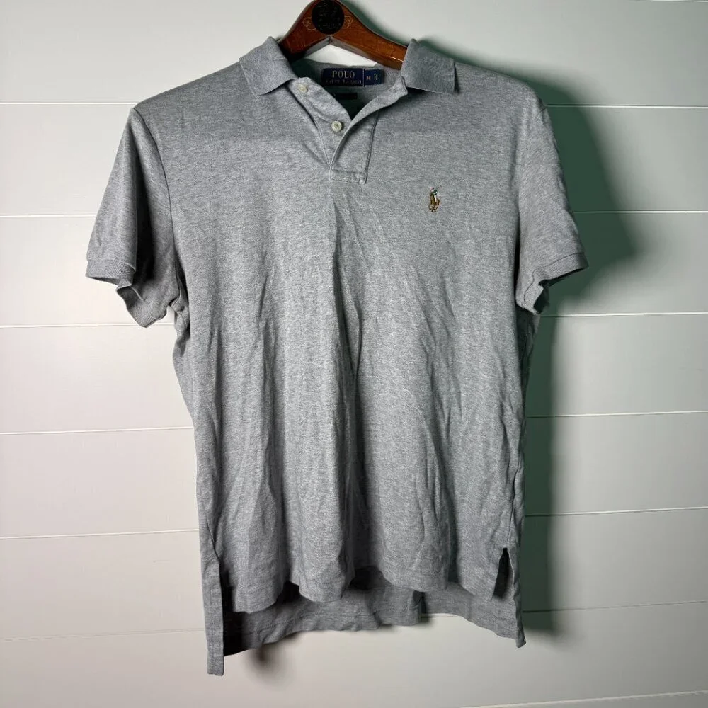 POLO Ralph Lauren Gray Polo Short Sleeve Shirt, Sz Medium, Pima Soft Touch